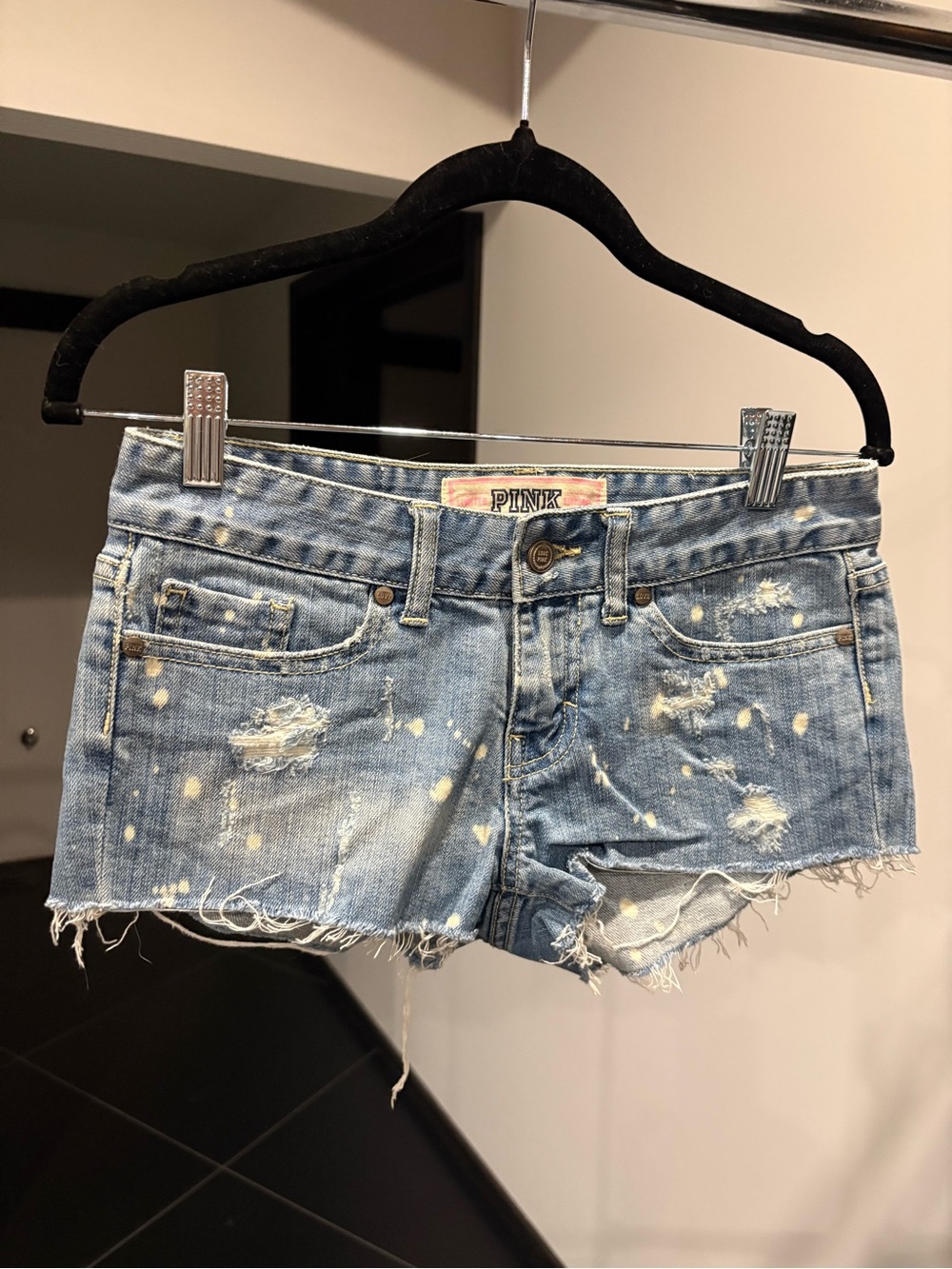 PINK Victoria's Secret Light Blue Distressed Denim Cutoff Shorts